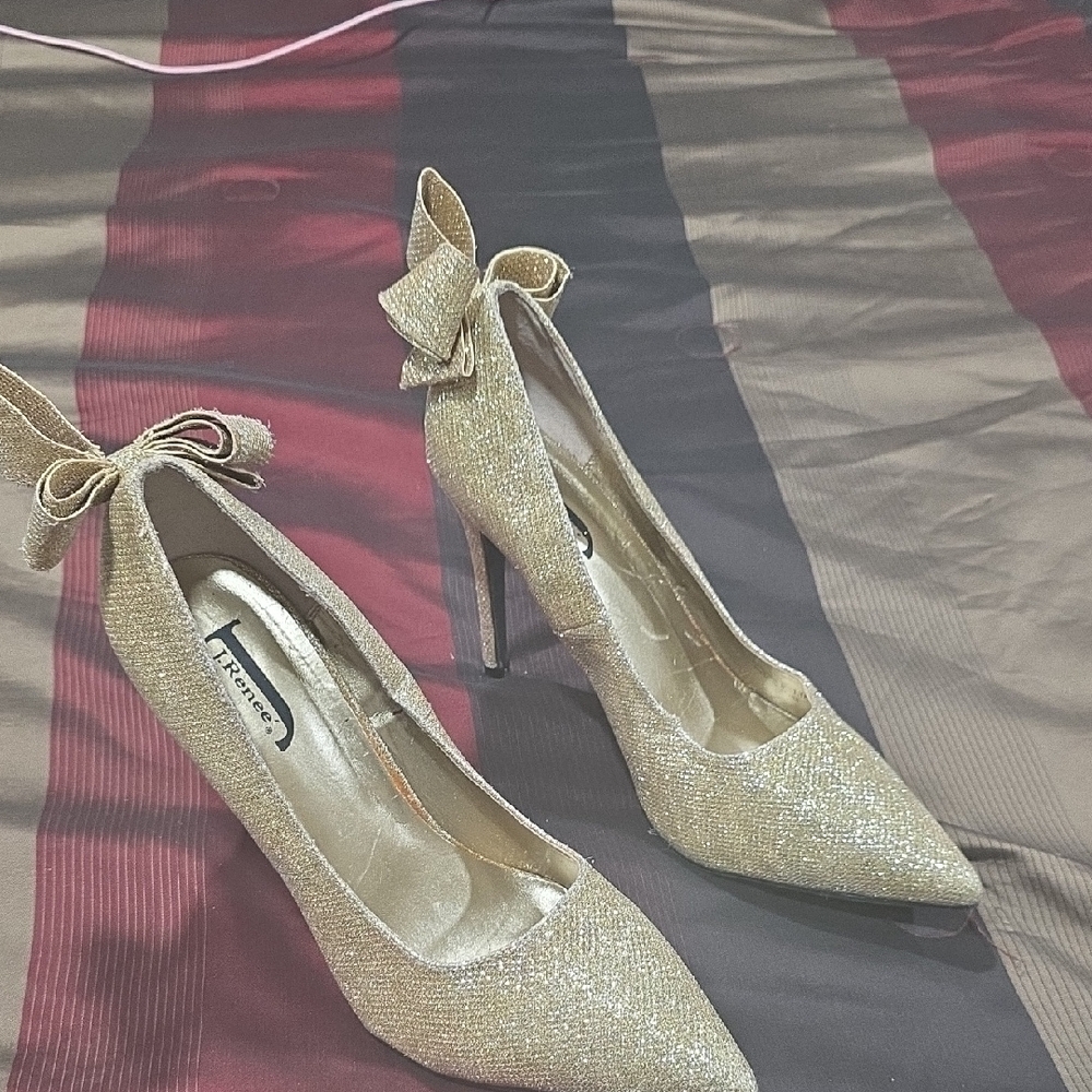 Forever 21 Glittering Gold Heels with Bow